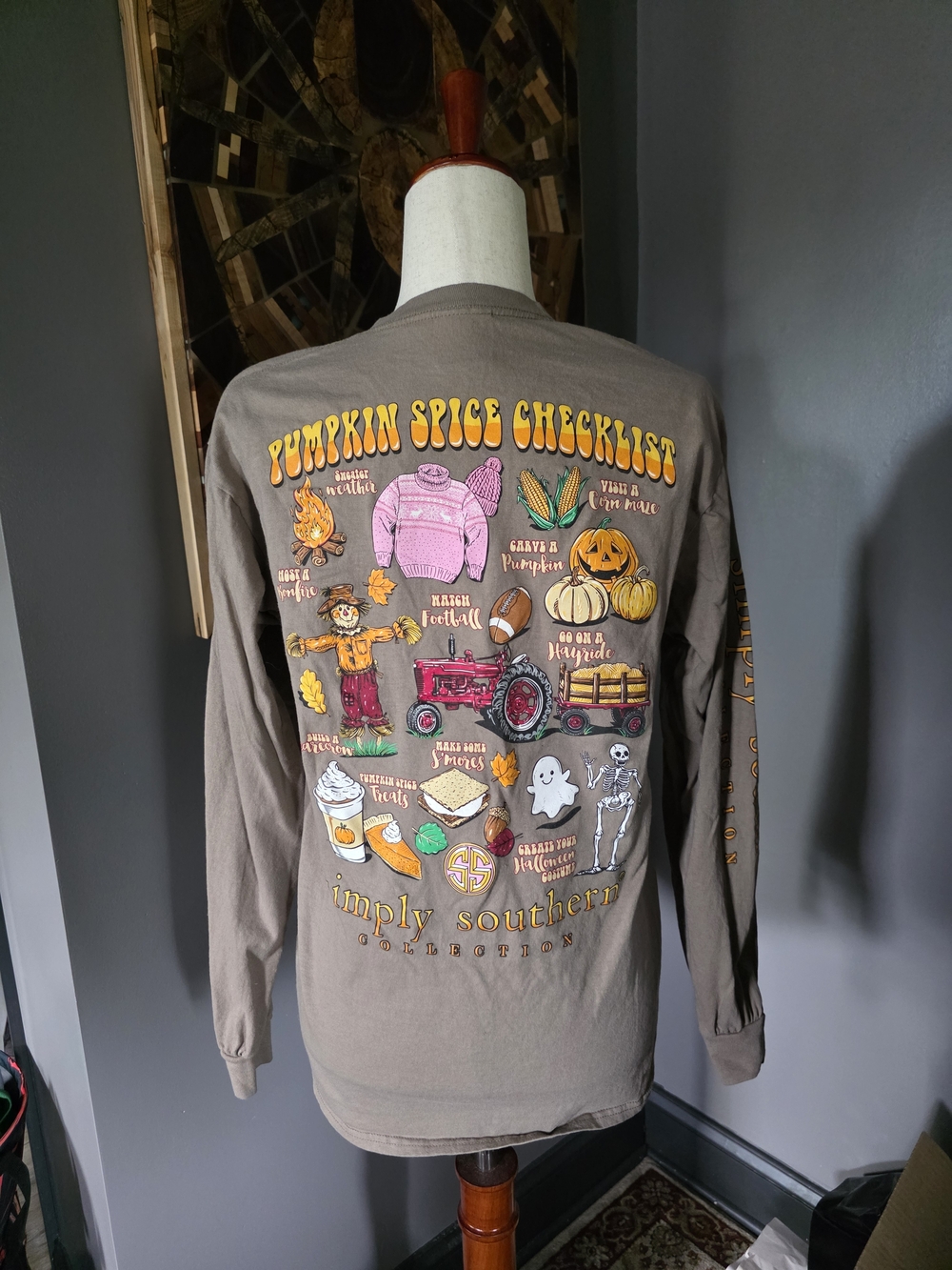 Simply Southern "Pumpkin Spice Checklist" Long Sleeve Tee - Brown Size M